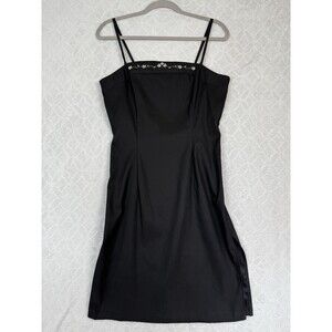 Vtg Y2K Mini Dress 11 Medium Black Embroidery Rose Sexy Grunge Dark Romantic 90s